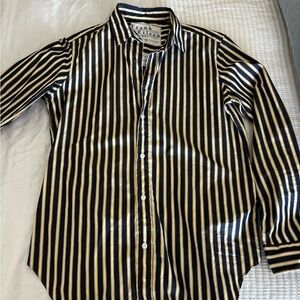 Frank & Eileen Navy and Cream Vertical Stripe Button-Down Shirt